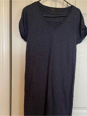 PrAna sz S knit dress rolled capped sleeve banded bottom Heather blue v neck
